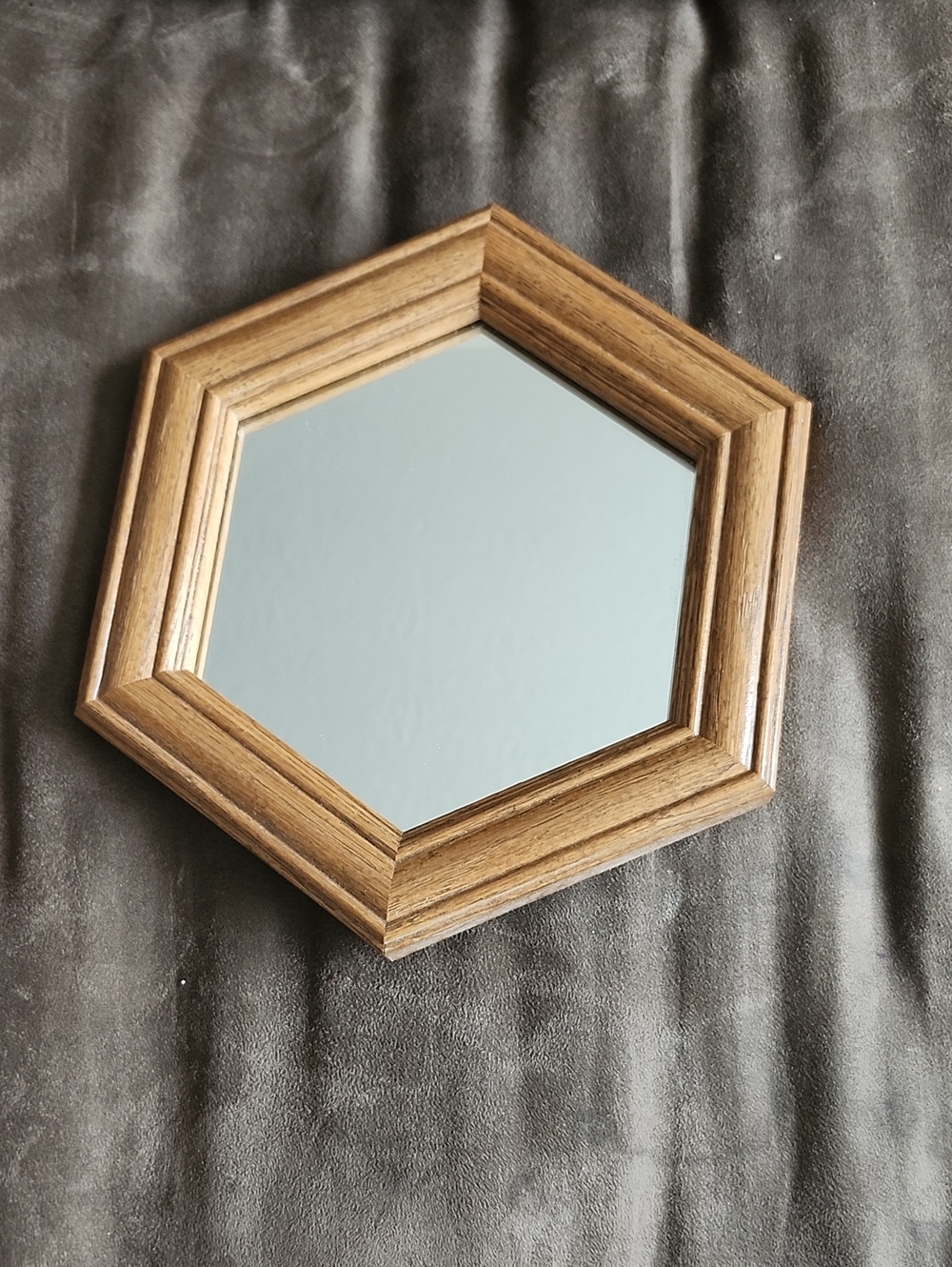 Hexagonal Brown Wood-Framed Wall Mirror